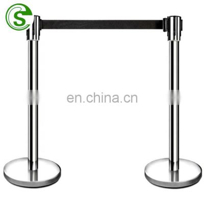 Iron base stainless steel belt crowd control retractable barrier queue stanchion pole