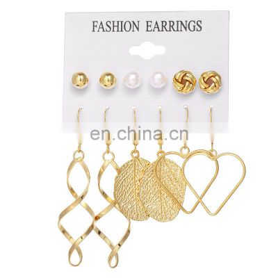 European and American cross border new set Earrings cool wind geometric Disc Earrings female irregular metal 6-Piece Earrings
