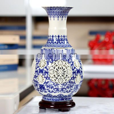 Antique arts Chinese handmade white ceramic vase hollow out vase