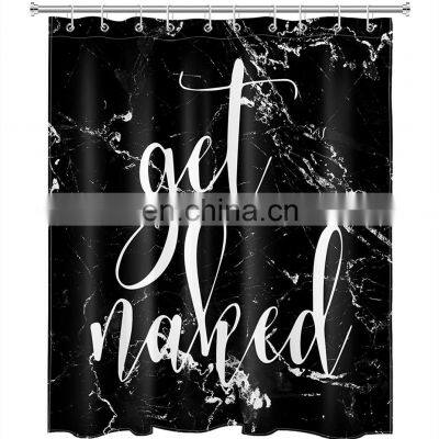Custom Digital Printed Waterproof Get Naked Black Shower Curtain with Hooks Hotel Bath Curtain