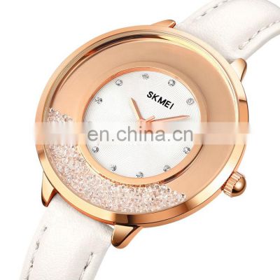 New model SKMEI 1782 diamond dial stainless steel back case leather strap 3atm women quartz watch self design watch