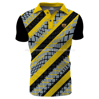 100% polyester sublimated polo shirts with black short sleeves