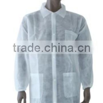 Disposable Lab Coat/visitor with elastic cuff &4 studs single collar