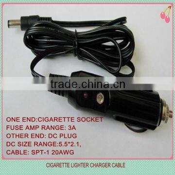 5.5*2.1mm 12v output car charger to dc plug power extension cable