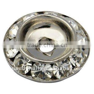 Brass Rhinestone Beads, Grade A, Flat Round, Nickel Color, Clear, 11x2.8mm, hole: 2mm(RB-Q041-N)
