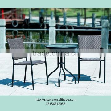 DOUBLE LEISURE RATTAN GLASS SET(ONE TABLE AND TWO CHAIRS)