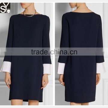 Ladies autumn boat neck long sleeve shift dress, knee length gaun designs casual dress SYA15168