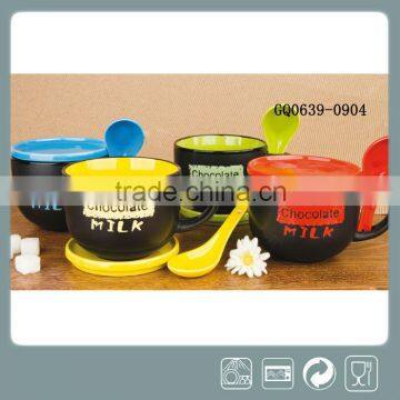 400cc ceramic soup mug with saucer with handpainted