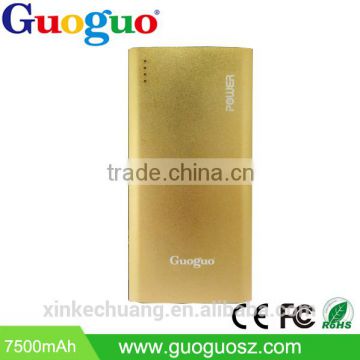 Guoguo Promotion 2.1A output dual usb 7500mAh ultra thin aluminum mobile power bank