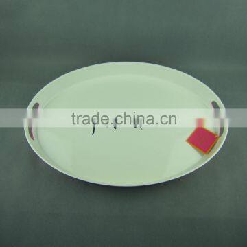 T1020 oval shaped two tone melamine tray with handle