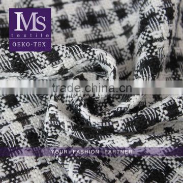 Fashionable soft black white knit boucle fabric, Trendy Tweed Fabric for Fashion coats