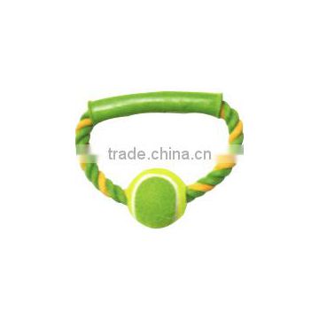 Pet rope Tug toys/Handmade Ring with tennis ball