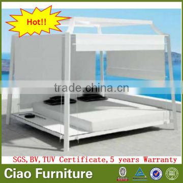 Luxury outdoor aluminum sofa bed beach sun bed with curtain
