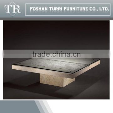 luxury furniture glass top marble base square coffee table center table