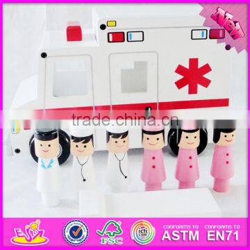 2016 new design funny wooden ambulance toys for kids W04A309