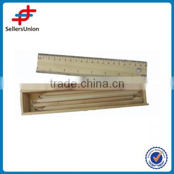wooden pencil set with ruler and box