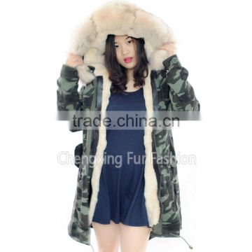 CX-G-P-08D 2016 Hot Sale Wholesale Winter Coat Real Rabbit Fur Lining Fox Fur Collar Parka For Women