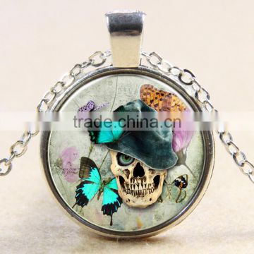 XP-TGN-S-104 Newest Diy Image Glass Vintage Meaningful Pendant Antique Skull Dome Cabochon Necklace In Alloy