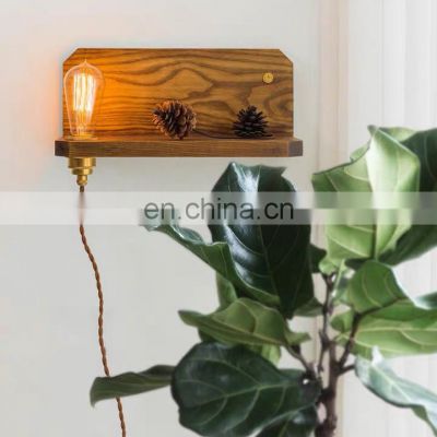 Edison Sconce Lighting Rustic Style Wood Wall Lamp wall wooden floating shelf