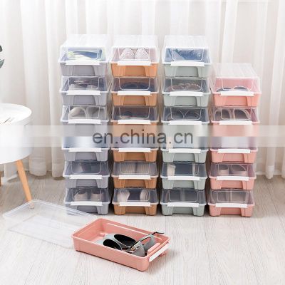 Under bed foldable thickened color transparent eco-friendly stackable Drop-front plastic sneaker shoe storage box