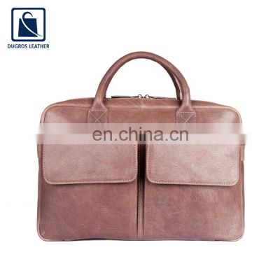 Modern Design Genuine Leather Office Bag with Front Two Pocket and Laptop Compartment
