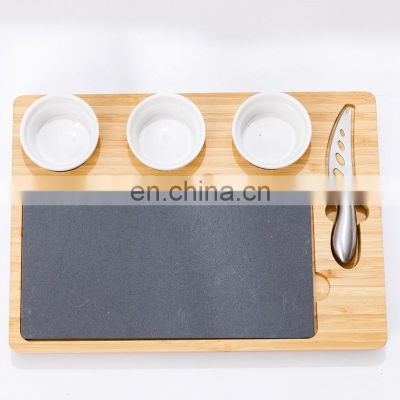 Customized Unique Design High Quality Bamboo Cheese Board Plate Set With Steel Knife