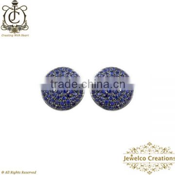 Silver Earrings Jewelry, Blue Sapphire Gemstone Diamond Silver Round Shape Stud Earrings, Gemstone Jewelry Manufacturer