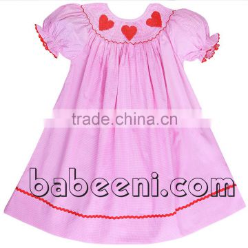 Lovely heart hand smocked bishop dress with 100% cotton
