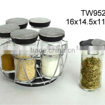 TW952 6pcs glass spice jar set with metal rack