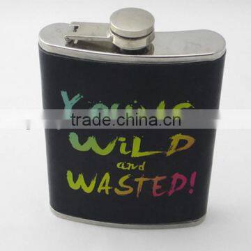 Stainless steel hip flask set with leather ,printing logo