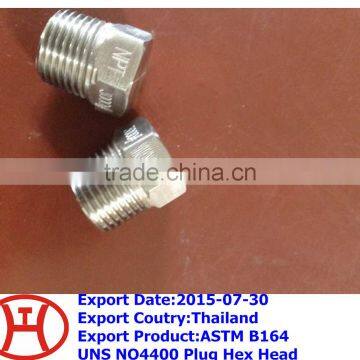 MONEL 400 ASTM B164 UNS NO4400 Plug hex head solid threaded NPT