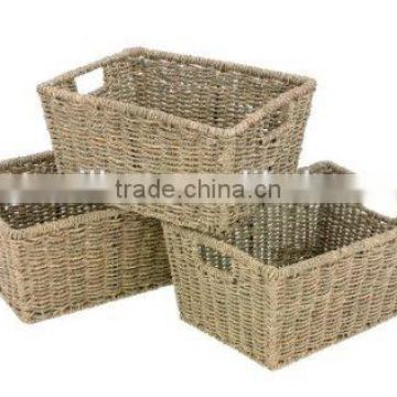 Wholesale Set Of 3 Seagrass Rectangular Storage Baskets With Insert Handles