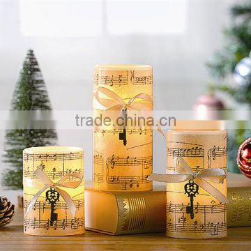 S/3 Musical Note Decorative LED Pillar Candles With Key Pendant