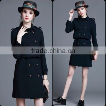 2016 latest design two pieces custom winter ladies coat wholesale women's coat with dress