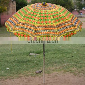Indian Latest Embroidered Cotton Garden Umbrella Parasols Outdoor Outdoor Sun Shade Patio Umbrella 84"
