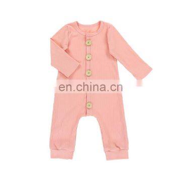 Pure color long sleeve baby romper button design baby romper girl for baby girls