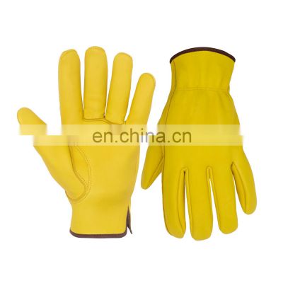 HANDLANDY Premium Genuine Grain Golden Goatskin Gardening Tools Gardening Gloves Leather Work Gloves Leather Driver Gloves