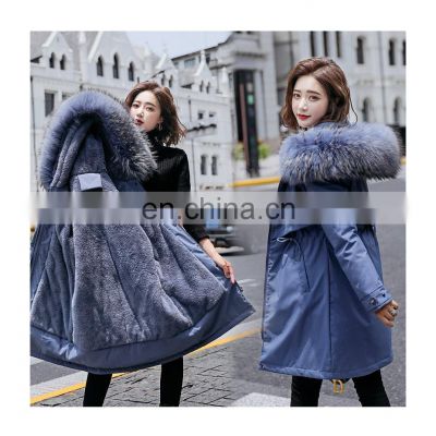 Women's large fur collar cotton coat Korean version plus velvet waist warm cotton coat women Parkas