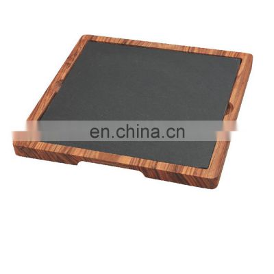 Wholesale Acacia Wood and Black Slate Cheese Board Kitchen Charcuterie Cutting Serving Board