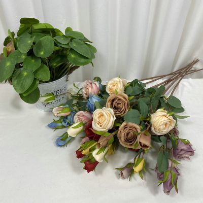 Simulation Artificial Flower 5-Heads Round Rose Living Room Decoration Ornament