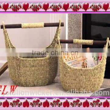 Seagrass magazine baskets with wood handle