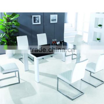 black tempered glass&white high gloss MDF dining table