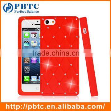 Set Screen Protector And Case For Iphone 5 , Red Silicone Bling Diamond Case