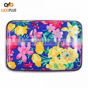 Luckiplus Inventory Blue with Bright Floral Aluminum Wallets Identity Theft Blocker