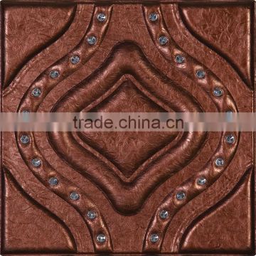 Classic square faux leather wall panel with rose embossed