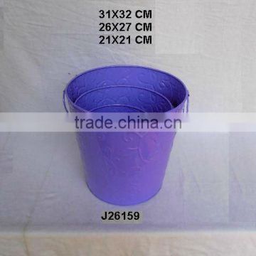 Purple Powder coated Iron round pot with Embossed patterns