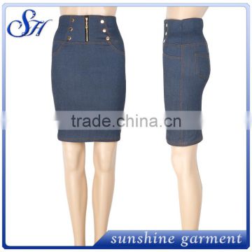 Latest women fashion summer hight waist skirt with zipper decoration