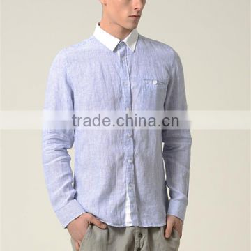 OEM fashion hemp T shirts for man long sleeve with button design