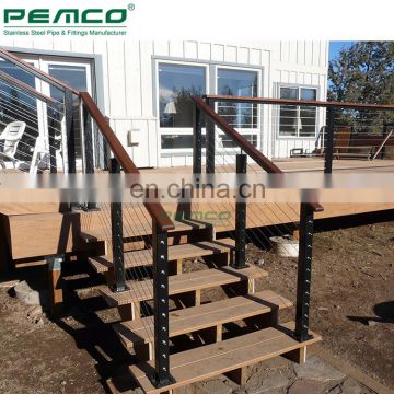 Outdoor Deck Powder Coating  316 Stainless Steel Black Staircase Designs Cable Railing Kit System