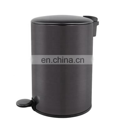 European design black round shape dustbin with anti fingerprint oil iron powder coating foot pedal dustbin